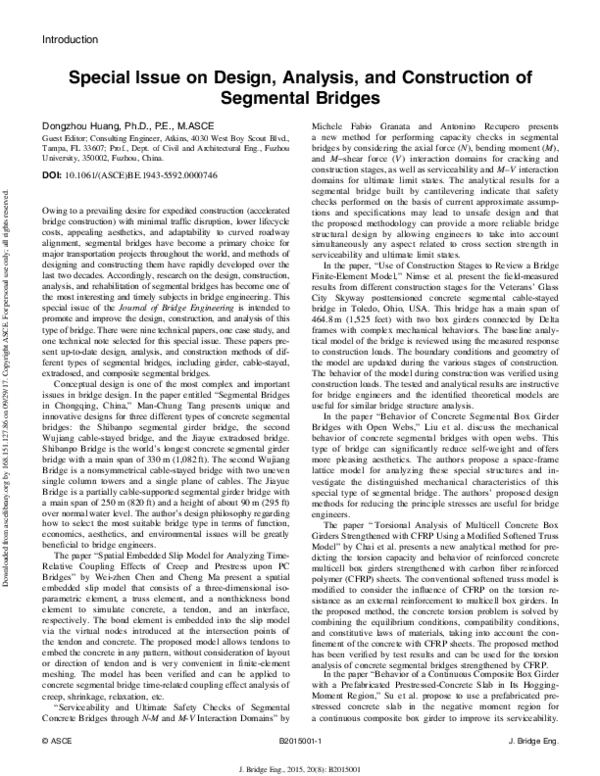 (PDF) Special Issue on Design, Analysis, and Construction of Segmental ...