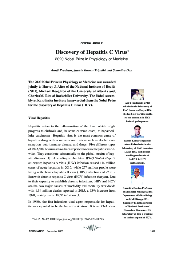 (PDF) Discovery of Hepatitis C Virus