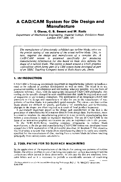 (PDF) A CAD/CAM system for die design and manufacture