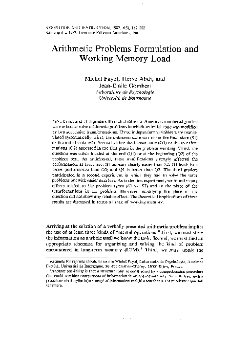 (PDF) Arithmetic Problems Formulation and Working Memory Load