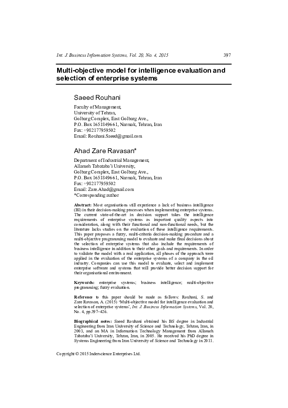 (PDF) Multi-objective model for intelligence evaluation and selection ...