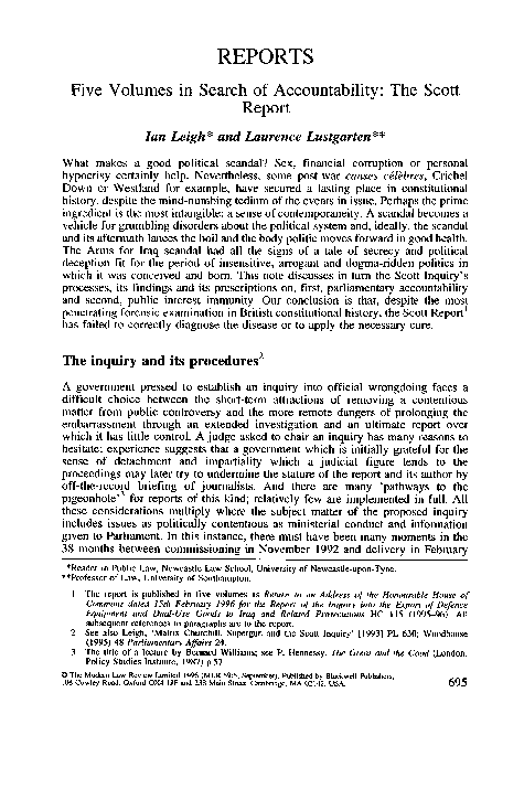 (PDF) Five Volumes in Search of Accountability: The Scott Report