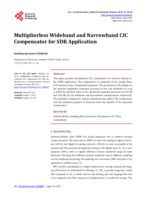 (PDF) Multiplierless Wideband and Narrowband CIC Compensator for SDR ...