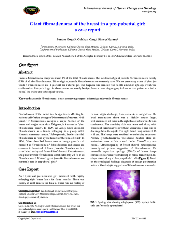 (PDF) Giant fibroadenoma of the breast in a pre-pubertal girl: a case ...