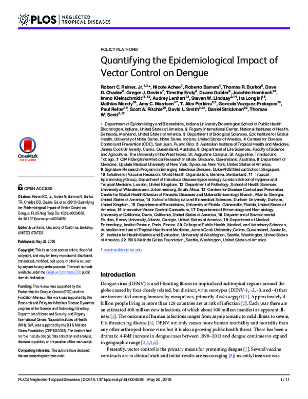 (PDF) Quantifying the Epidemiological Impact of Vector Control on Dengue