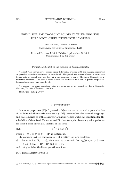 (PDF) Bound sets and two-point boundary value problems for second order ...