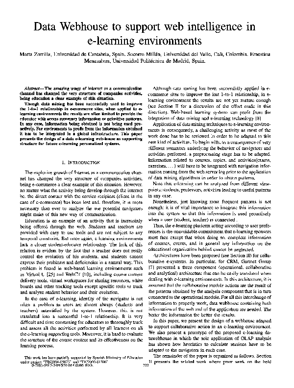 (PDF) Data Web house to support Web intelligence in e-learning environments