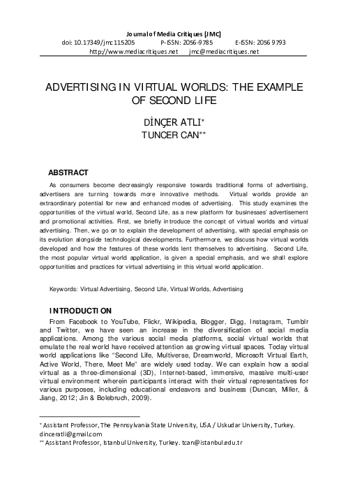(PDF) Advertising in Virtual Worlds: The Example of Second Life