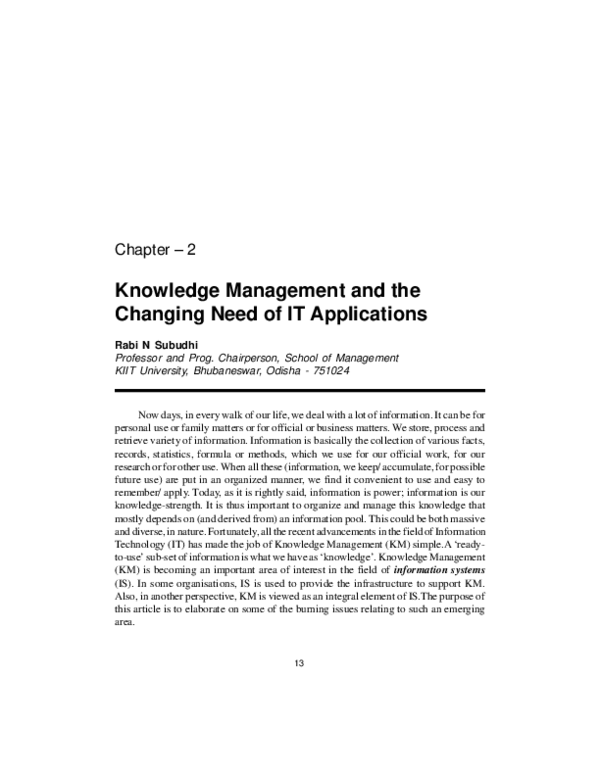 (PDF) Knowledge Management and the Changing Need of IT Applications