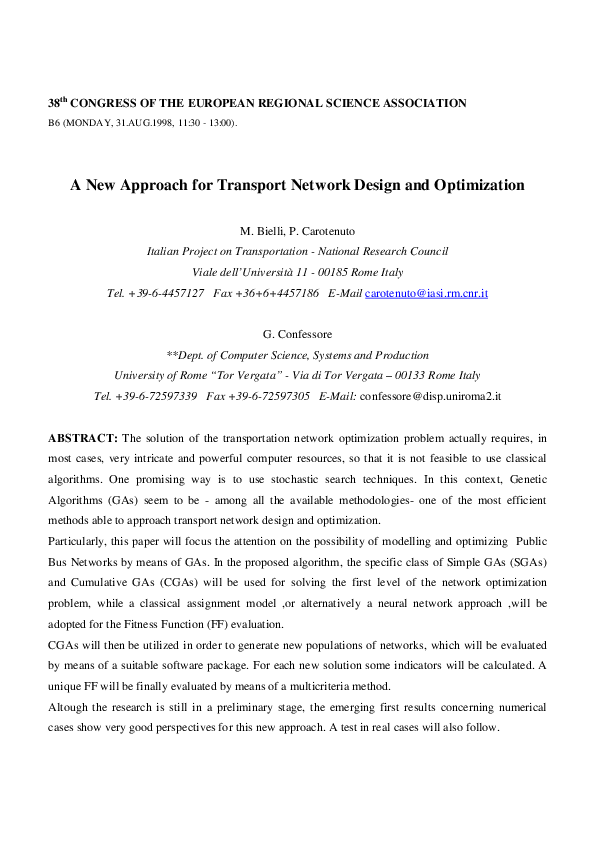 (PDF) A new approach for transport network design and optimization