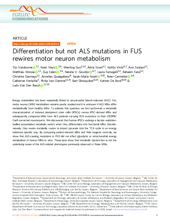 (PDF) Differentiation but not ALS mutations in FUS rewires motor neuron ...