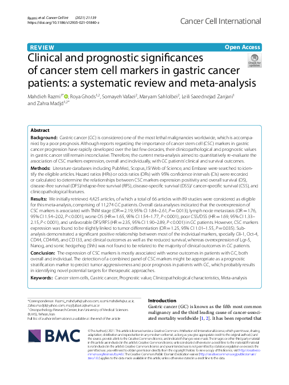 (PDF) Clinical and prognostic significances of cancer stem cell markers ...