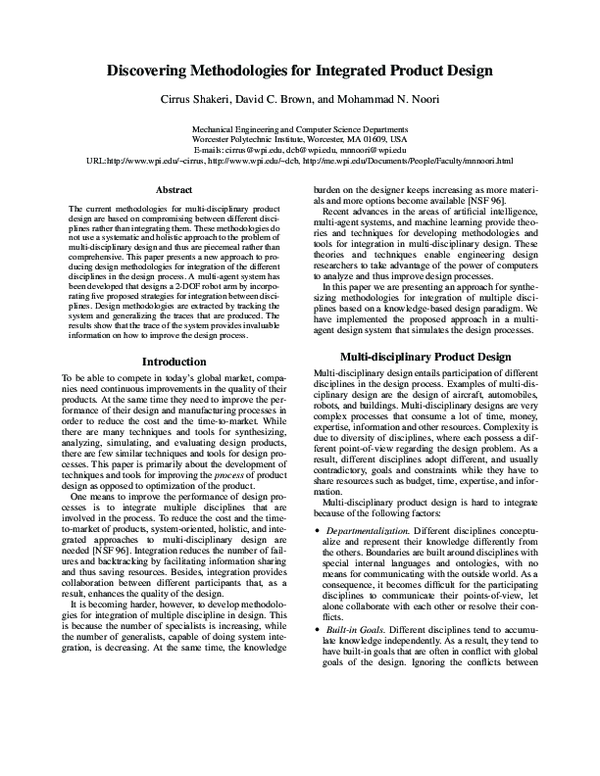 (PDF) Discovering Methodologies for Integrated Product Design