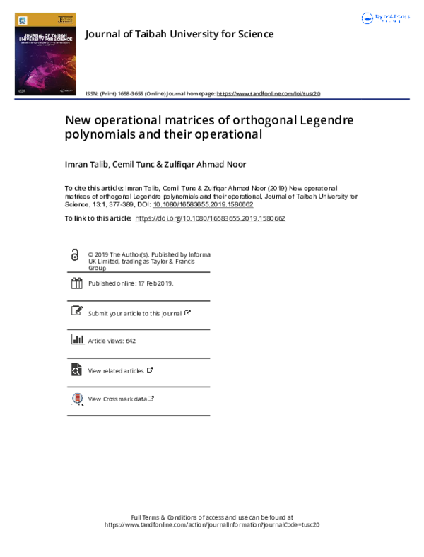 (PDF) New operational matrices of orthogonal Legendre polynomials and ...