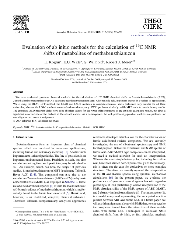 (PDF) Evaluation of ab initio methods for the calculation of 13C NMR ...