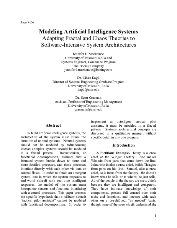 (PDF) Modeling Artificial Intelligence Systems; Adapting Fractal and ...
