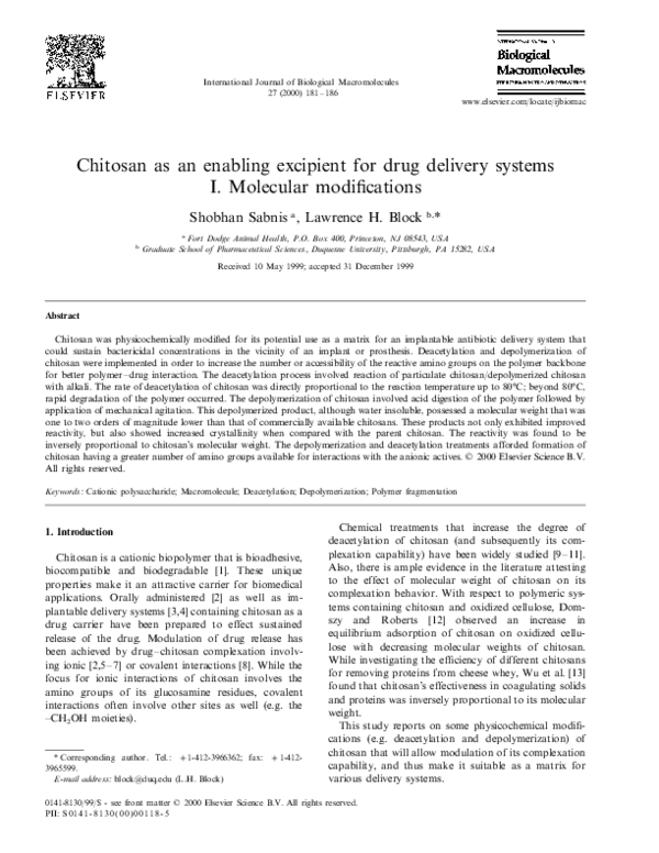 (PDF) Chitosan as an enabling excipient for drug delivery systems