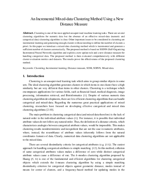 (PDF) An incremental mixed data clustering method using a new distance ...