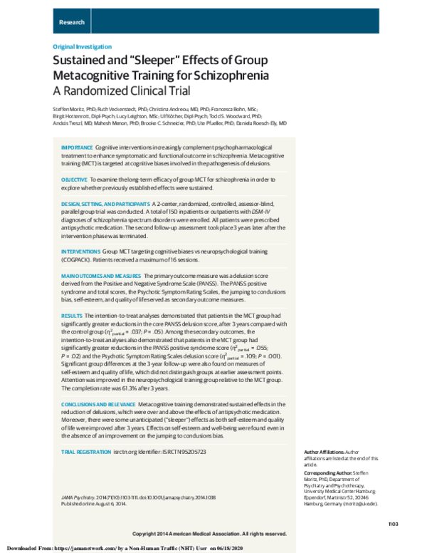 (PDF) Sustained and "Sleeper" Effects of Group Metacognitive Training ...