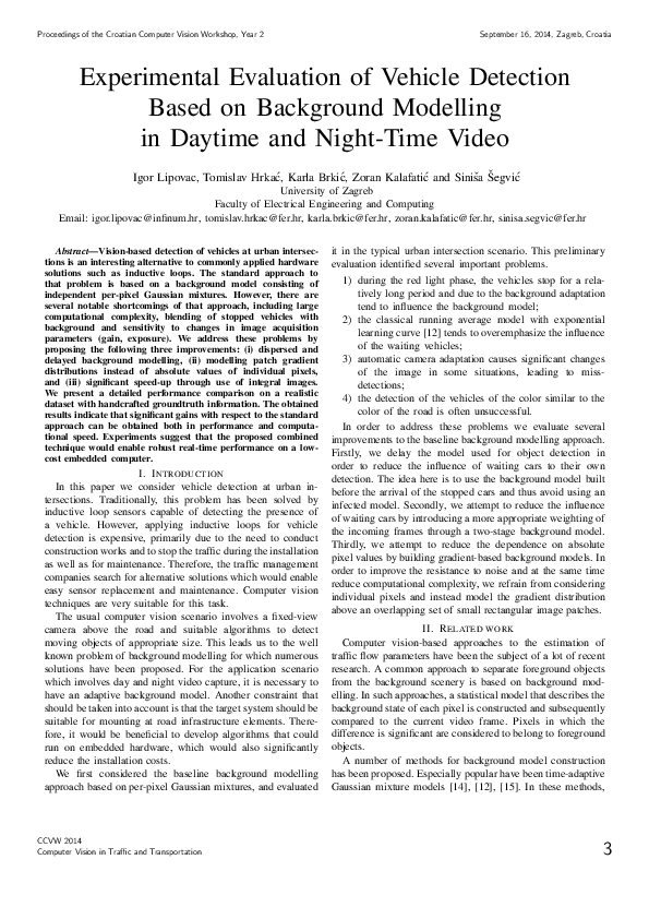 (PDF) Experimental Evaluation of Vehicle Detection Based on Background ...