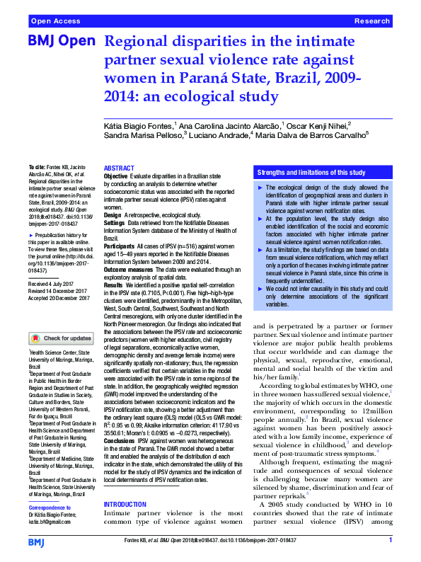 (PDF) Regional disparities in the intimate partner sexual violence rate ...