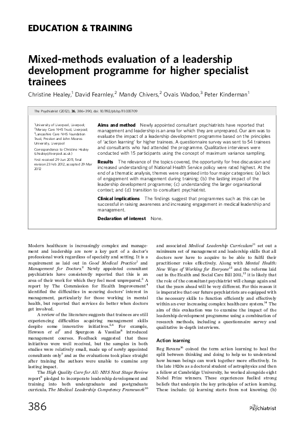 (PDF) Mixed-methods evaluation of a leadership development programme ...