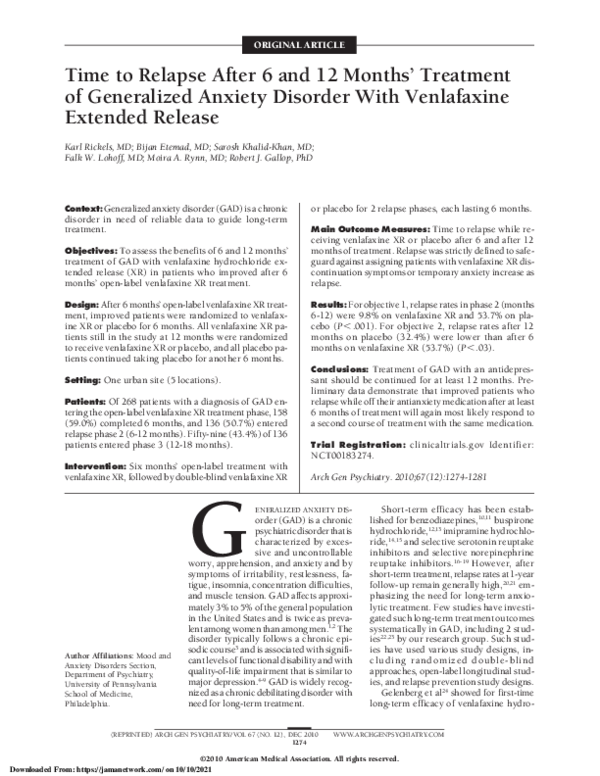 (PDF) Time to Relapse After 6 and 12 Months' Treatment of Generalized ...