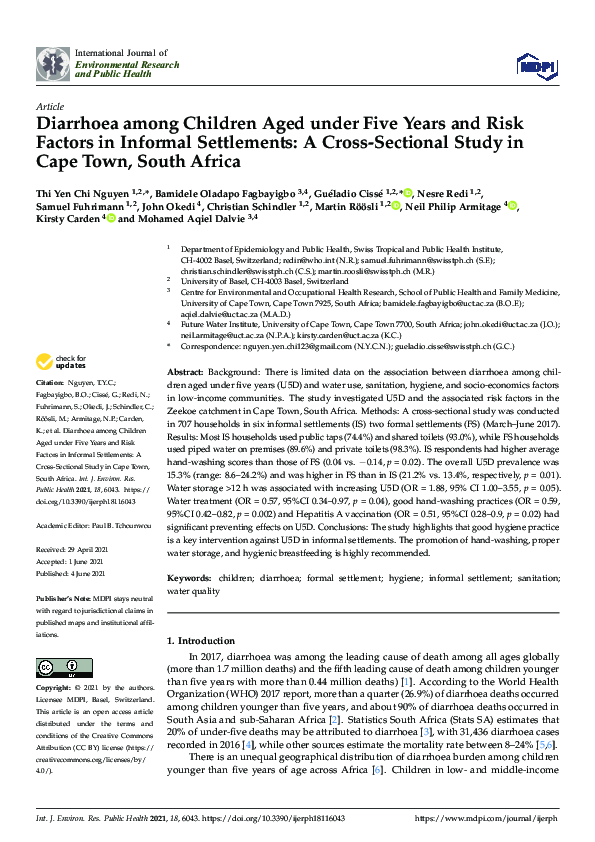(PDF) Diarrhoea among Children Aged under Five Years and Risk Factors ...