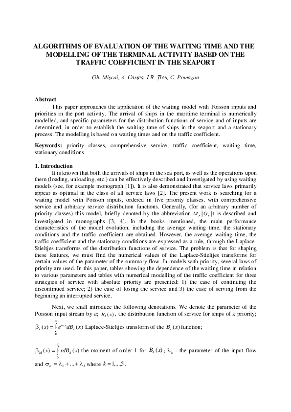 (PDF) Algorithms of Evaluation of the Waiting Time and the Modelling of ...