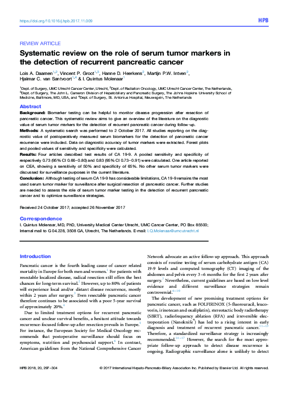 (PDF) Systematic review on the role of serum tumor markers in the ...