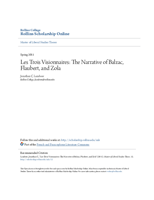 Pdf Les Trois Visionnaires The Narrative Of Balzac Flaubert And Zola Jonathan Landwer Academia Edu