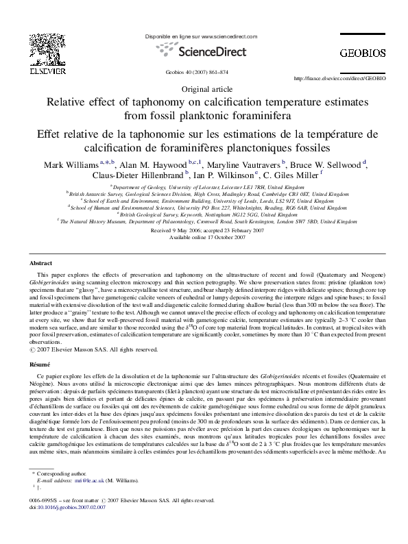 (PDF) Relative effect of taphonomy on calcification temperature ...