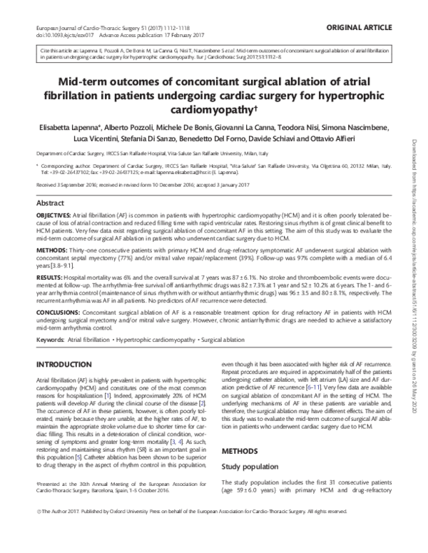 (PDF) Mid-term outcomes of concomitant surgical ablation of atrial ...