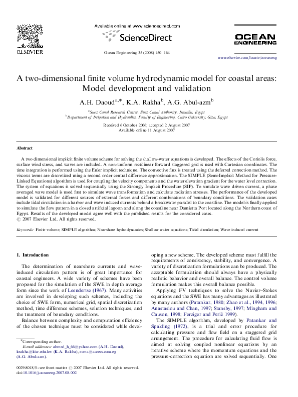 (PDF) A two-dimensional finite volume hydrodynamic model for coastal ...
