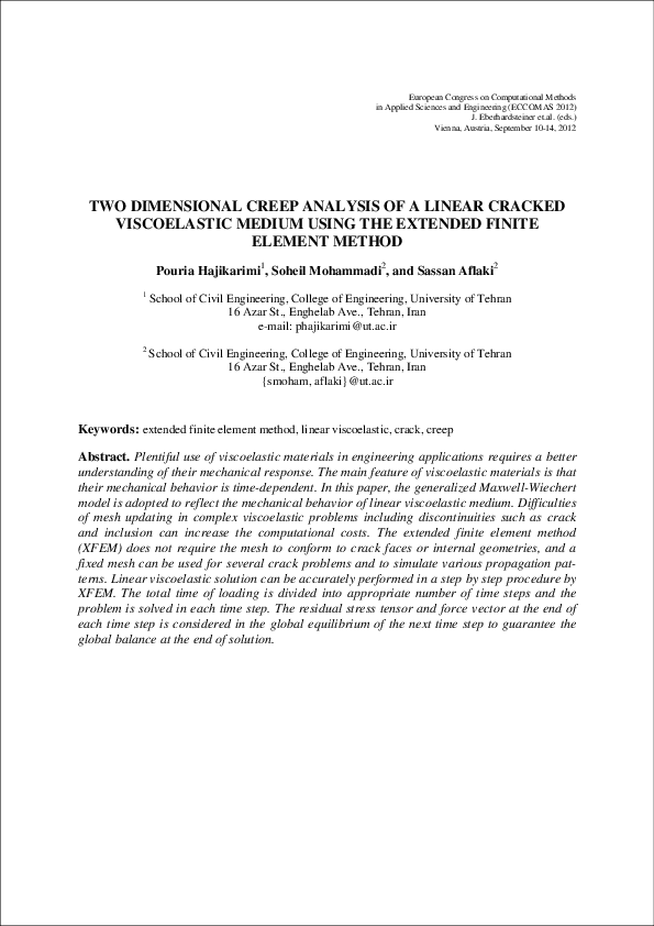 (PDF) Two Dimensional Creep Analysis of a Linear Cracked Viscoelastic ...