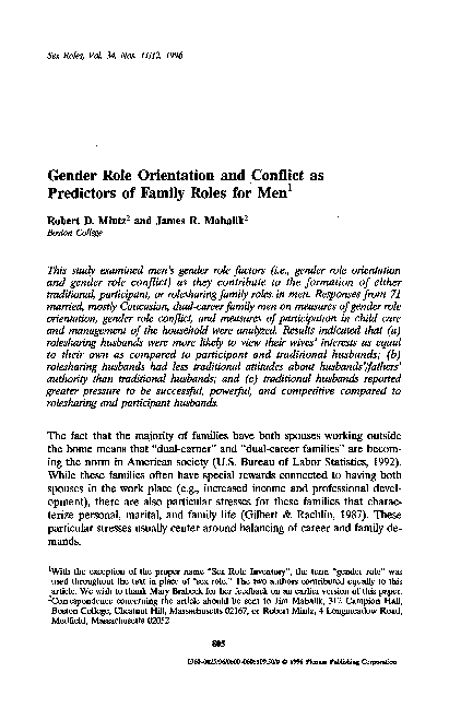(PDF) Gender role orientation and conflict as predictors of family ...