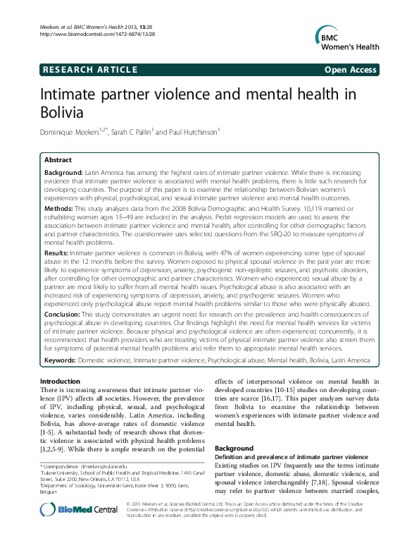 (PDF) Intimate partner violence and mental health in Bolivia