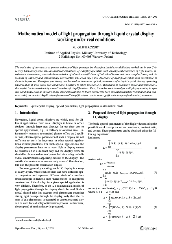 (PDF) Mathematical model of light propagation through liquid crystal ...