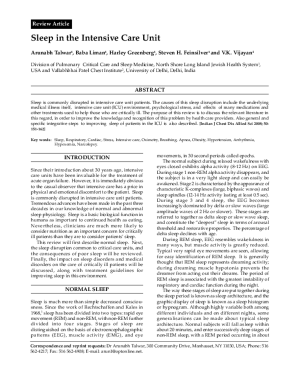 (PDF) Sleep in the Intensive Care Unit