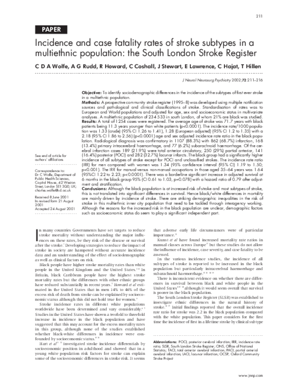 (PDF) Incidence and case fatality rates of stroke subtypes in a ...