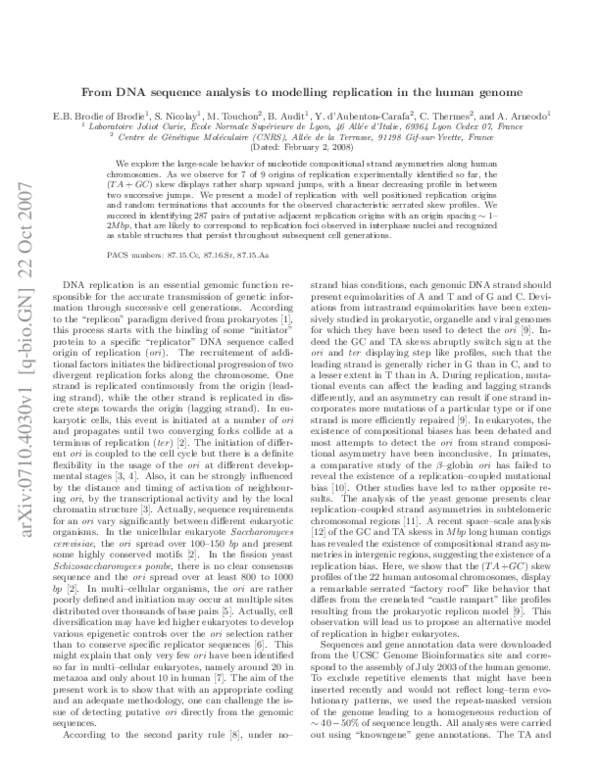 (PDF) From DNA Sequence Analysis to Modeling Replication in the Human ...