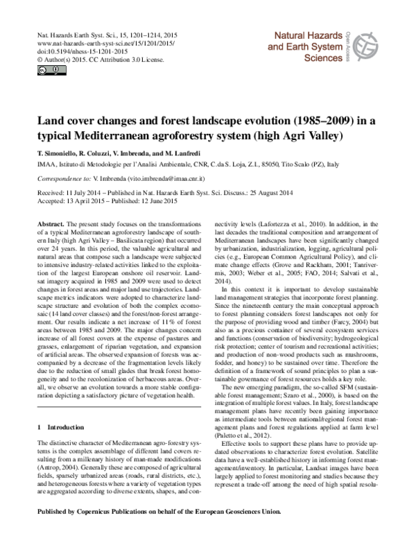 (PDF) Land cover changes and forest landscape evolution (1985–2009) in ...