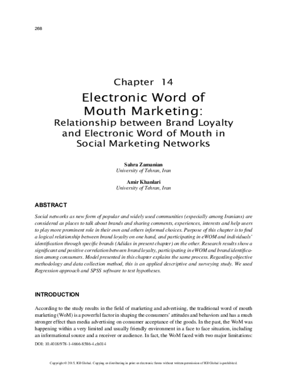 (PDF) Electronic Word of Mouth Marketing