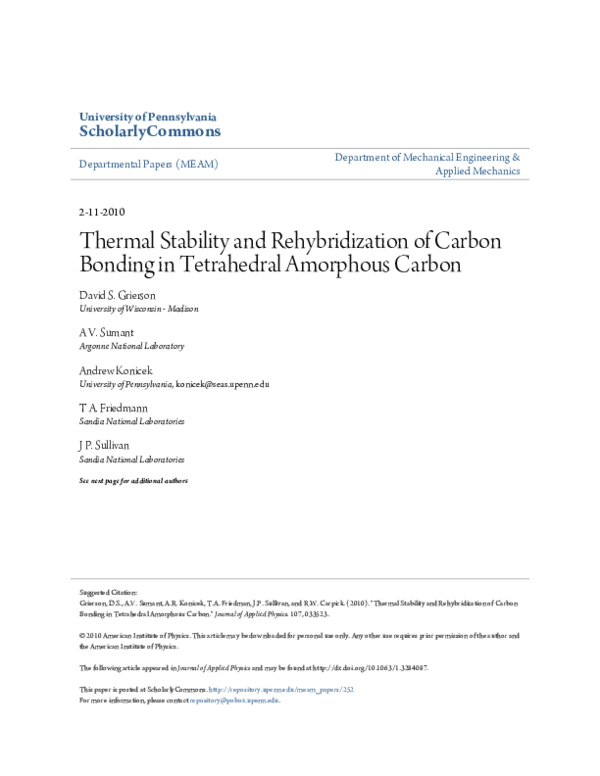 (PDF) Thermal stability and rehybridization of carbon bonding in ...