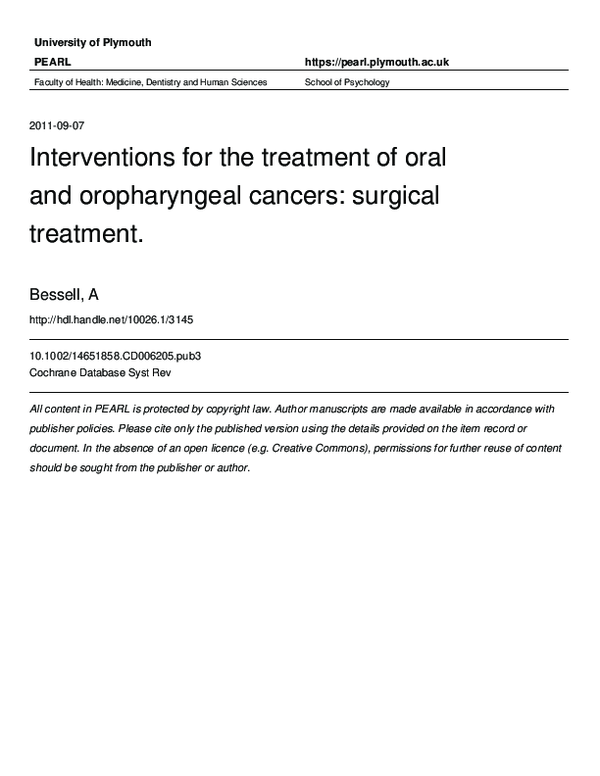 (PDF) Interventions for the treatment of oral and oropharyngeal cancers ...