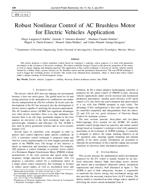 (PDF) Robust Nonlinear Control of AC Brushless Motor for Electric ...