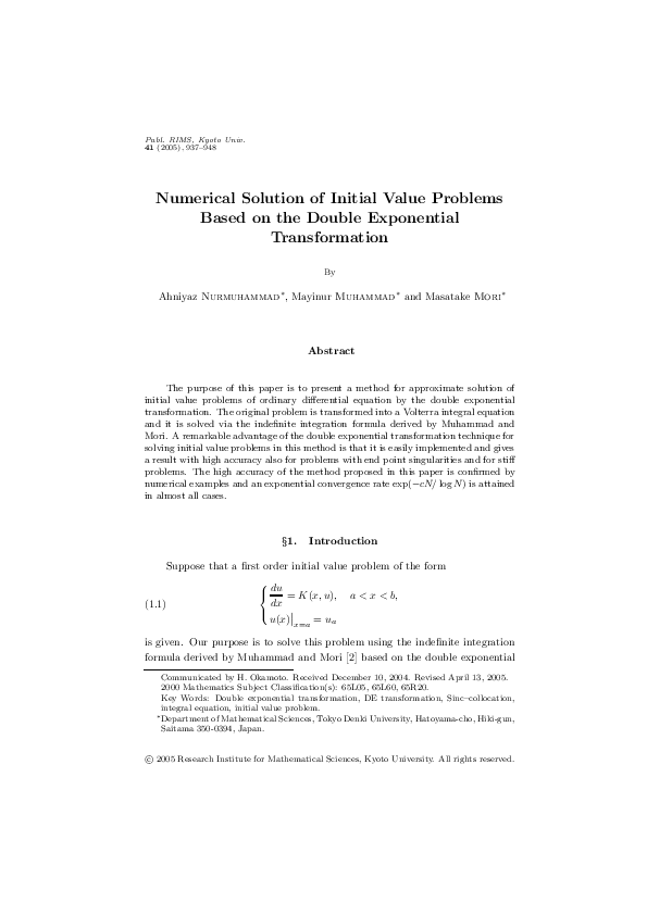 (PDF) Numerical solution of initial value problems based on the double ...