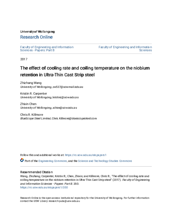 (PDF) The effect of cooling rate and coiling temperature on the niobium ...