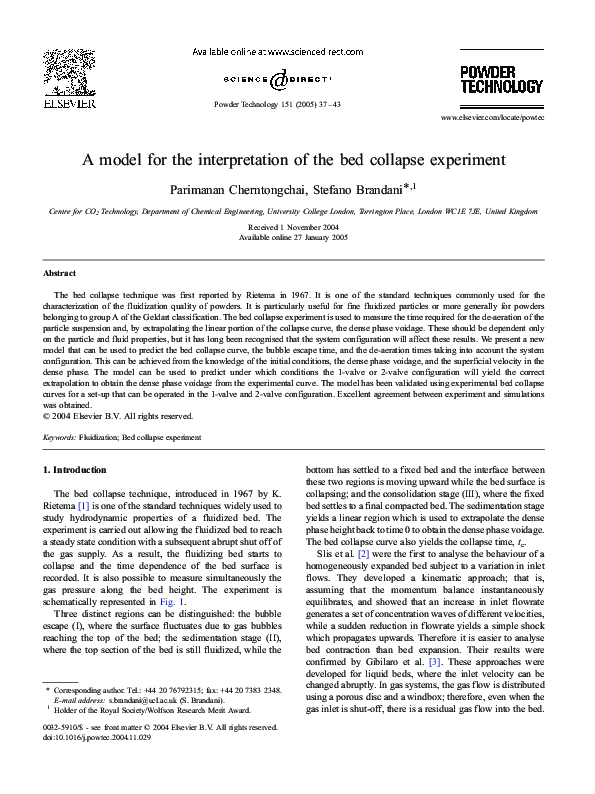 (PDF) A model for the interpretation of the bed collapse experiment