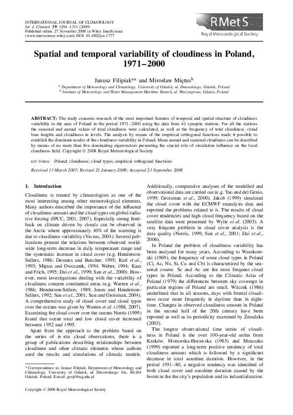 (PDF) Spatial and temporal variability of cloudiness in Poland, 1971-2000